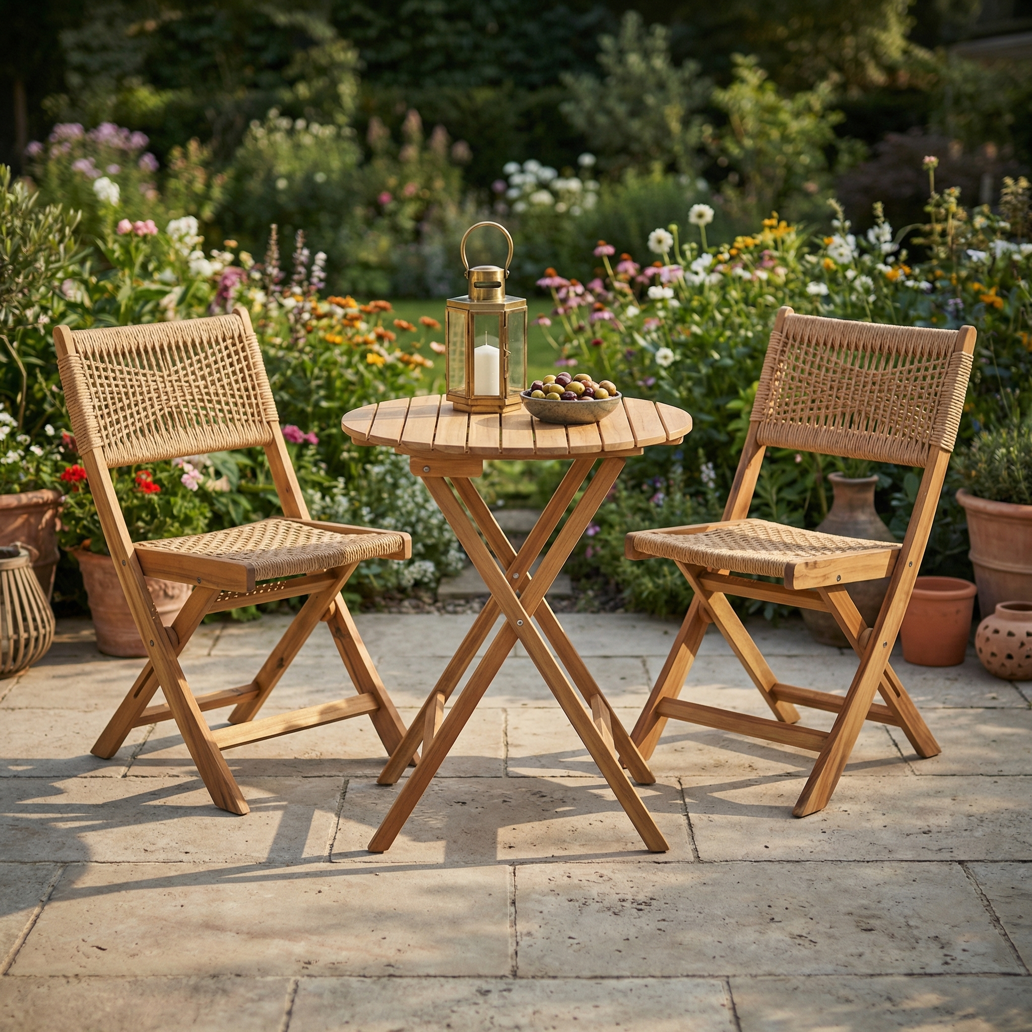 IN2OUT 3-Piece Acacia Wood Folding Bistro Set Sand