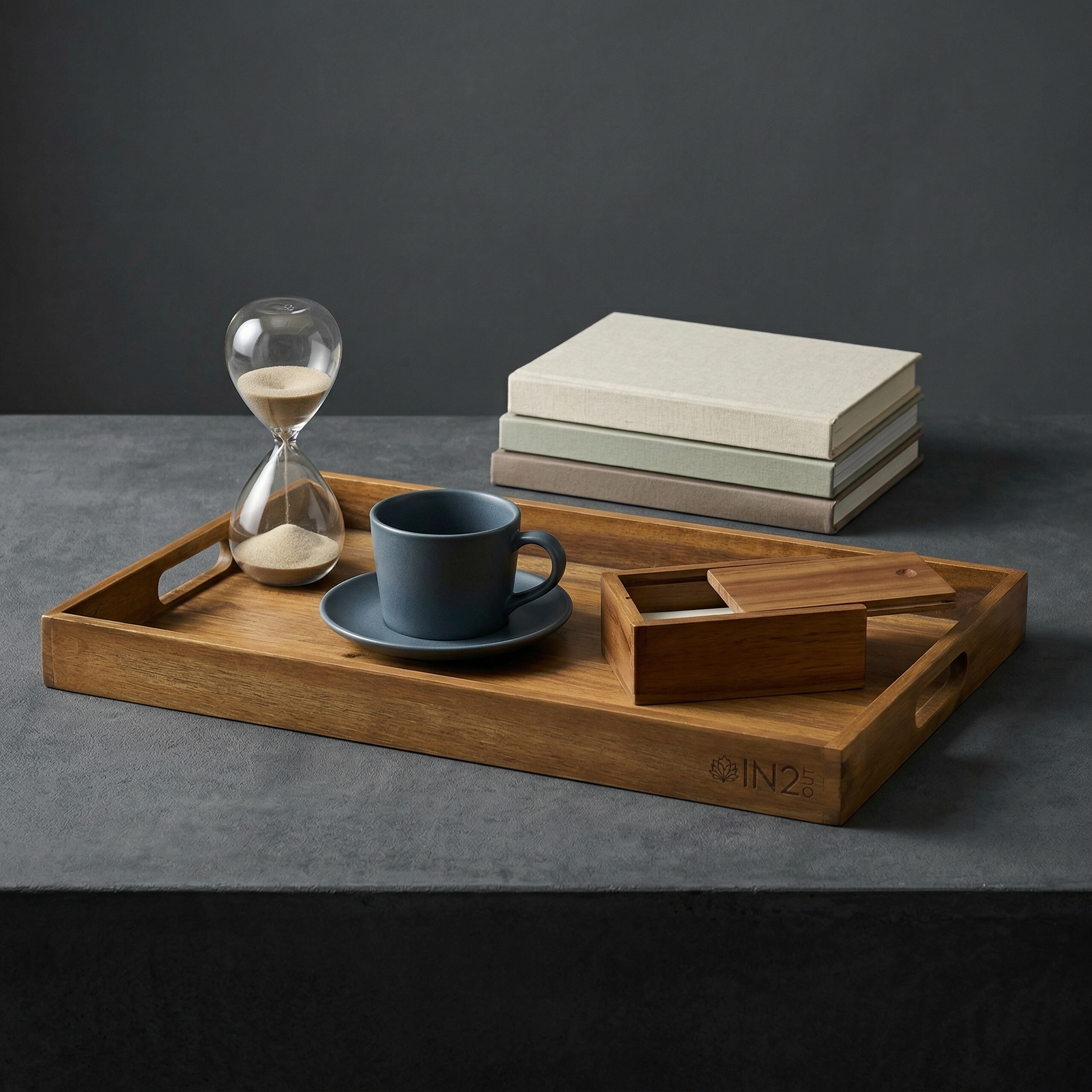 IN2OUT Acacia Wood Serving Tray with Handles – Rectangular Teak-Look Wooden Tray