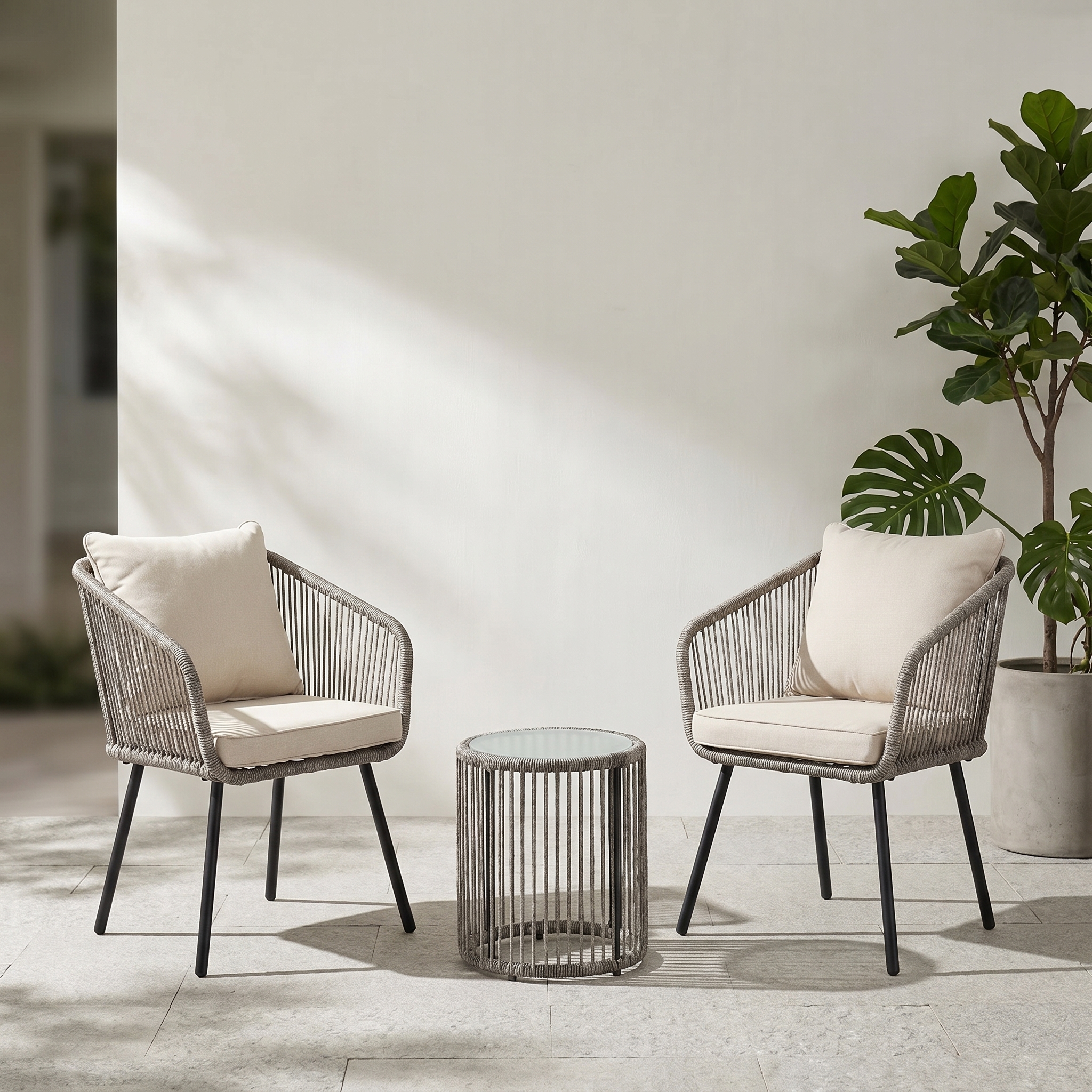 IN2OUT 3-Piece Hand-Woven Mix Gray Rattan Patio Bistro Set